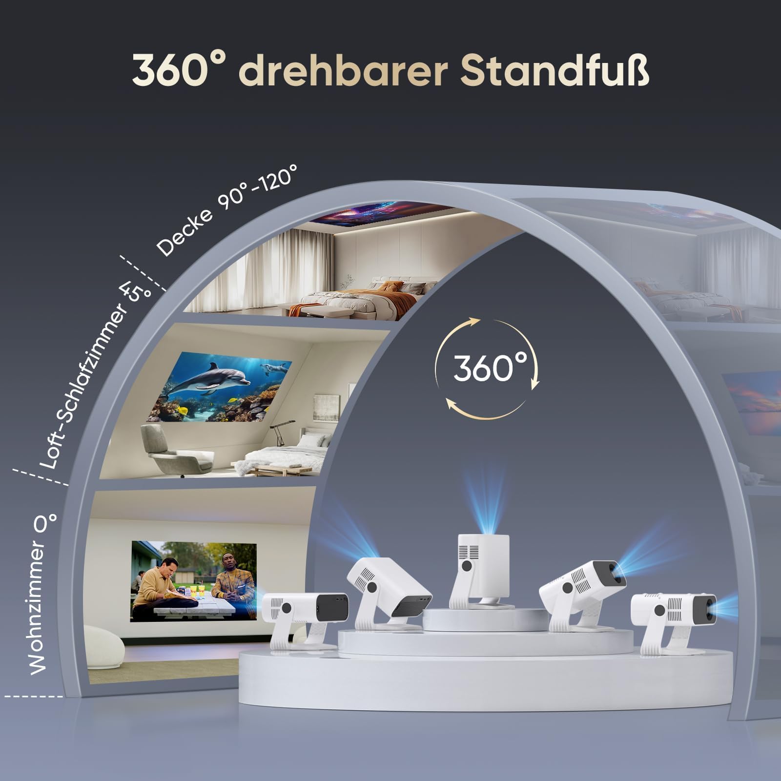 2026 Neuer Smart Mini Beamer Integrierte APP, Android 14, Unterstützt 1080P und 4K-Dekodierung,Automatische Trapezkorrektur, WiFi6 & BT5.2 ，Beamer 4K Heimkino für Handy/HDMI/PC