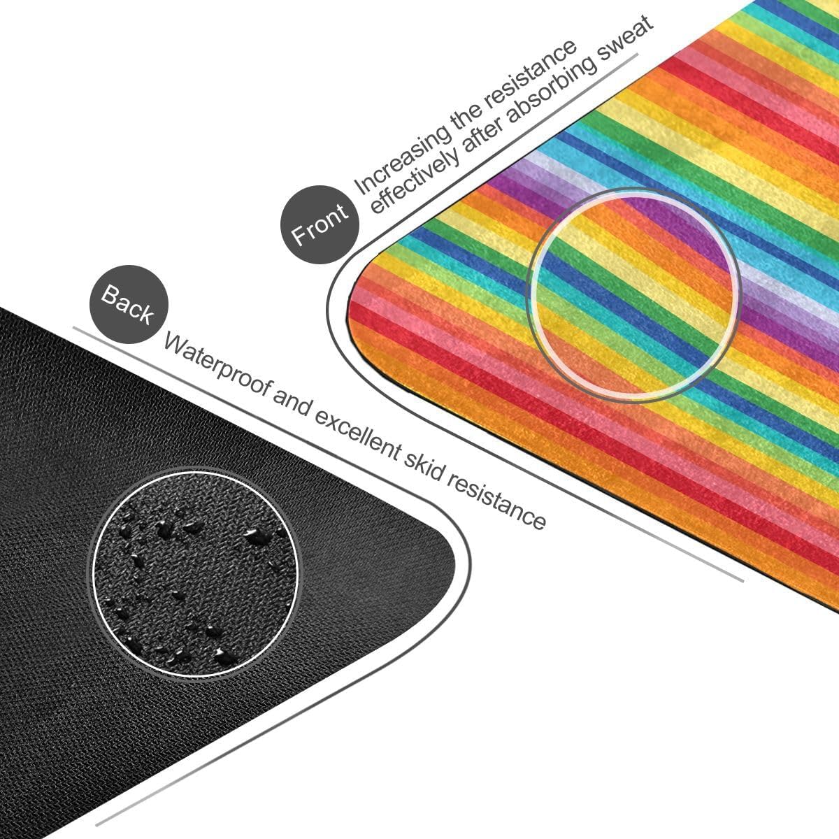 ALAZA Cute Rainbow Stripe Yoga Mat Non Slip Fitness Exercise Mat, Workout Mat for Yoga, Pilates and Floor Exercises