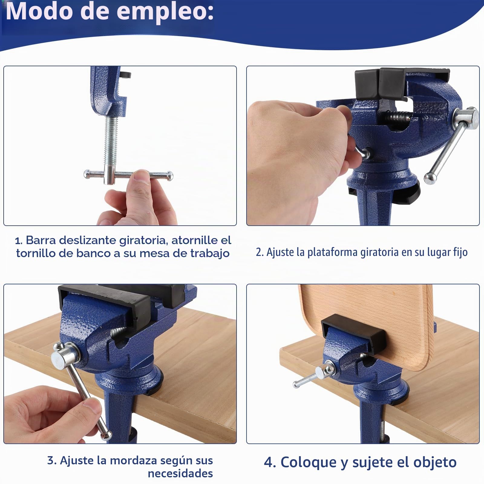 Tornillo de Banco de Trabajo 70 mm, Mordaza Giratoria 360°, Prensa Pequeña de Acero Fundido para Mesa, Bricolaje, Lijado, Taladrado y Sujeción Manual en Taller Doméstico