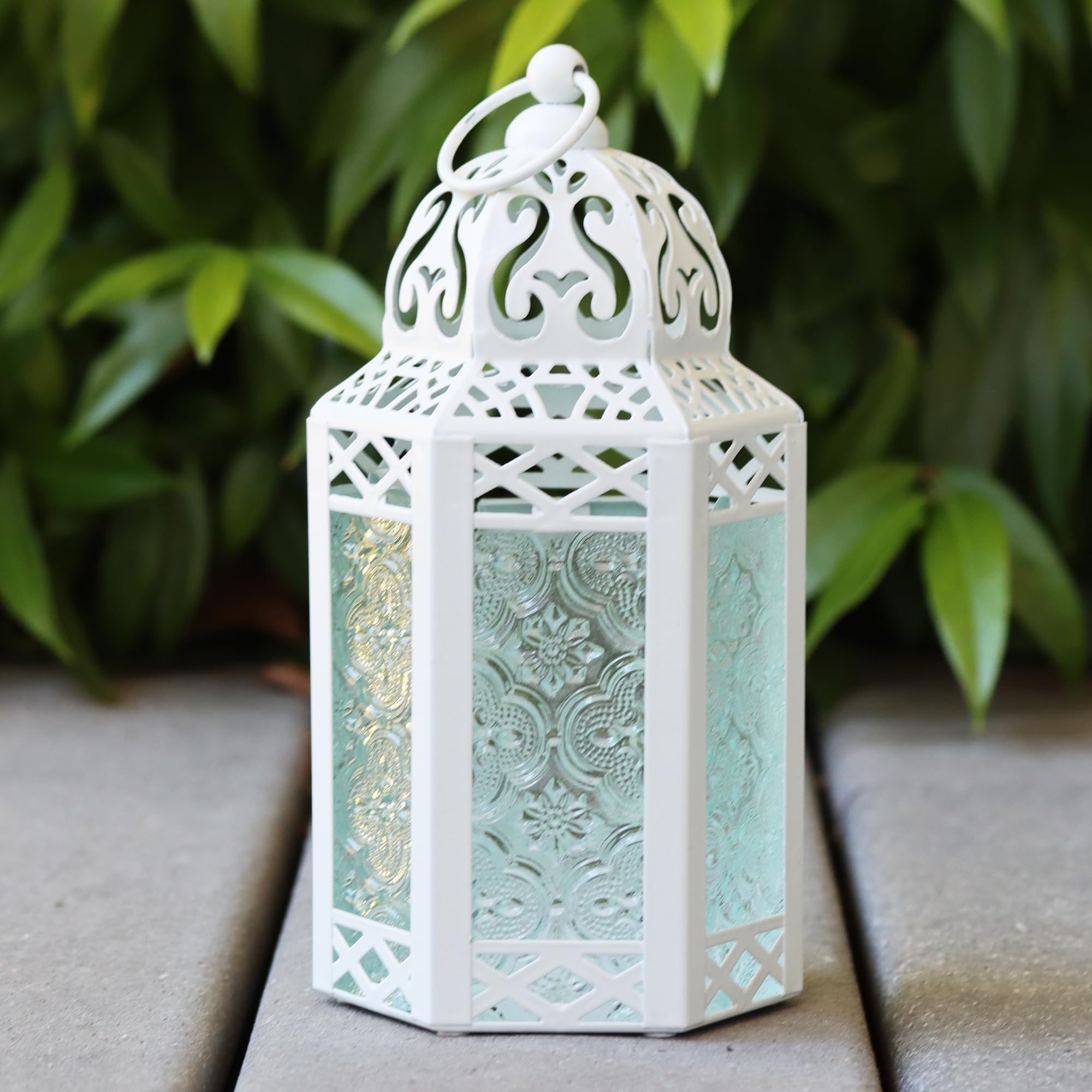 Set di 3 lanterne a candela marocchine per pavimenti, decorazioni in Ramadan, decorazione interna della casa, del patio o del portico all'aperto, matrimoni, bianco