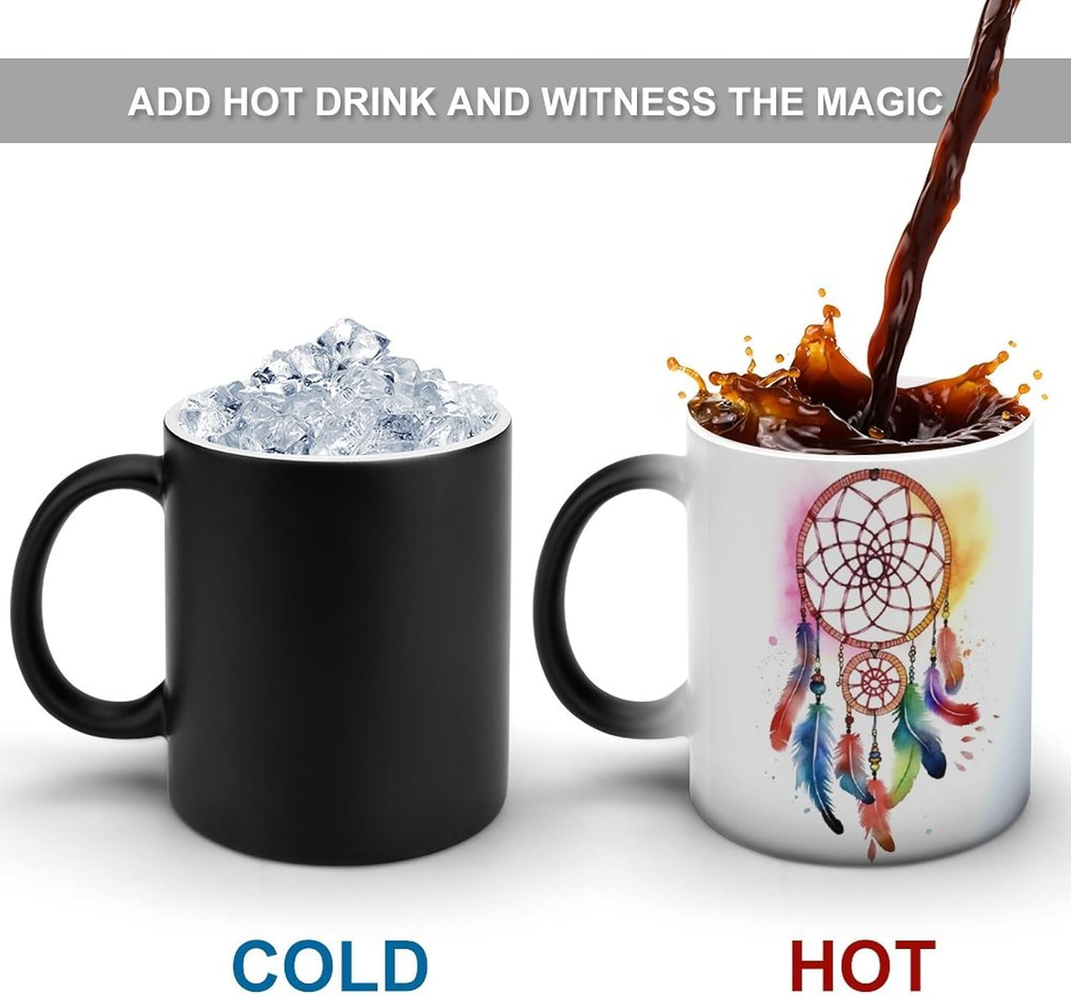 Color Changing Cups,Watercolor Dream Catcher Printed 11 Oz Ceramic Cups for Birthday Men Women