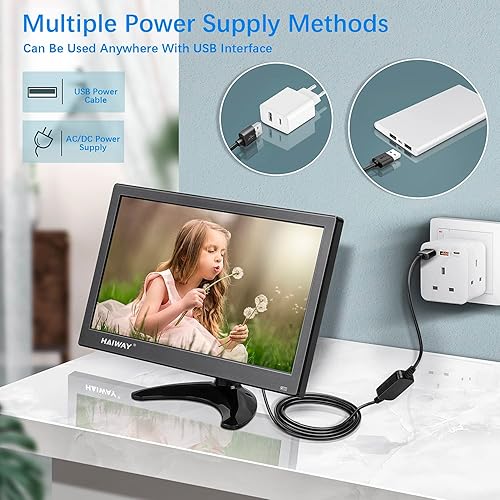 Miniatura 30 de Monitor de seguridad de 10.1 pulgadas, resolución de 1024 x 600, pequeño monitor HDMI, monitores de computadora pequeños con control remoto