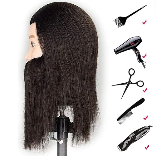 Miniatura 9 de ISHOT - Cabeza de maniquí masculino, cabeza de muñeca de 12 pulgadas, cabeza de entrenamiento, con cabello humano 100% real para peluqueros,