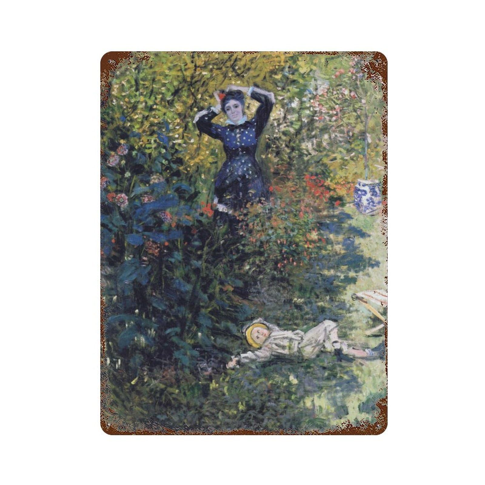 Camille And Jean Monet 15.7"x11.8" Vintage Rust Metal Sign, Shabby Chic Decor for Garage, Bar And Workshop Decor