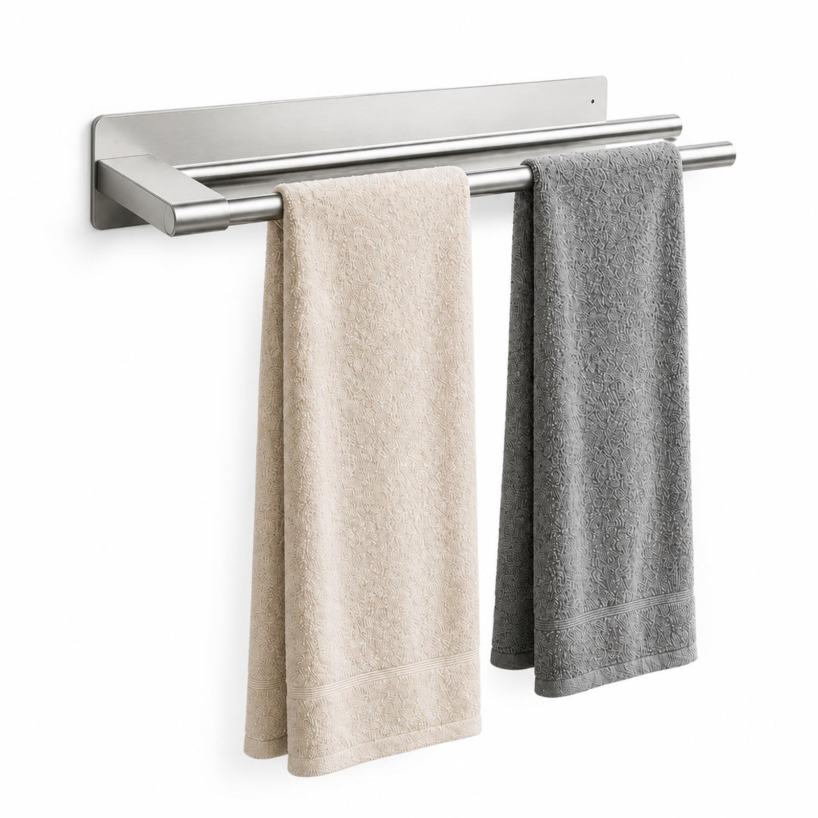 GOOGO Barra toallero Doble de Acero Inoxidable 304, toallero sin taladrar con Doble Barra, Soporte para baño, Cocina, Lavabo y Aseo de Invitados, 39×10×4 cm (Plateado)