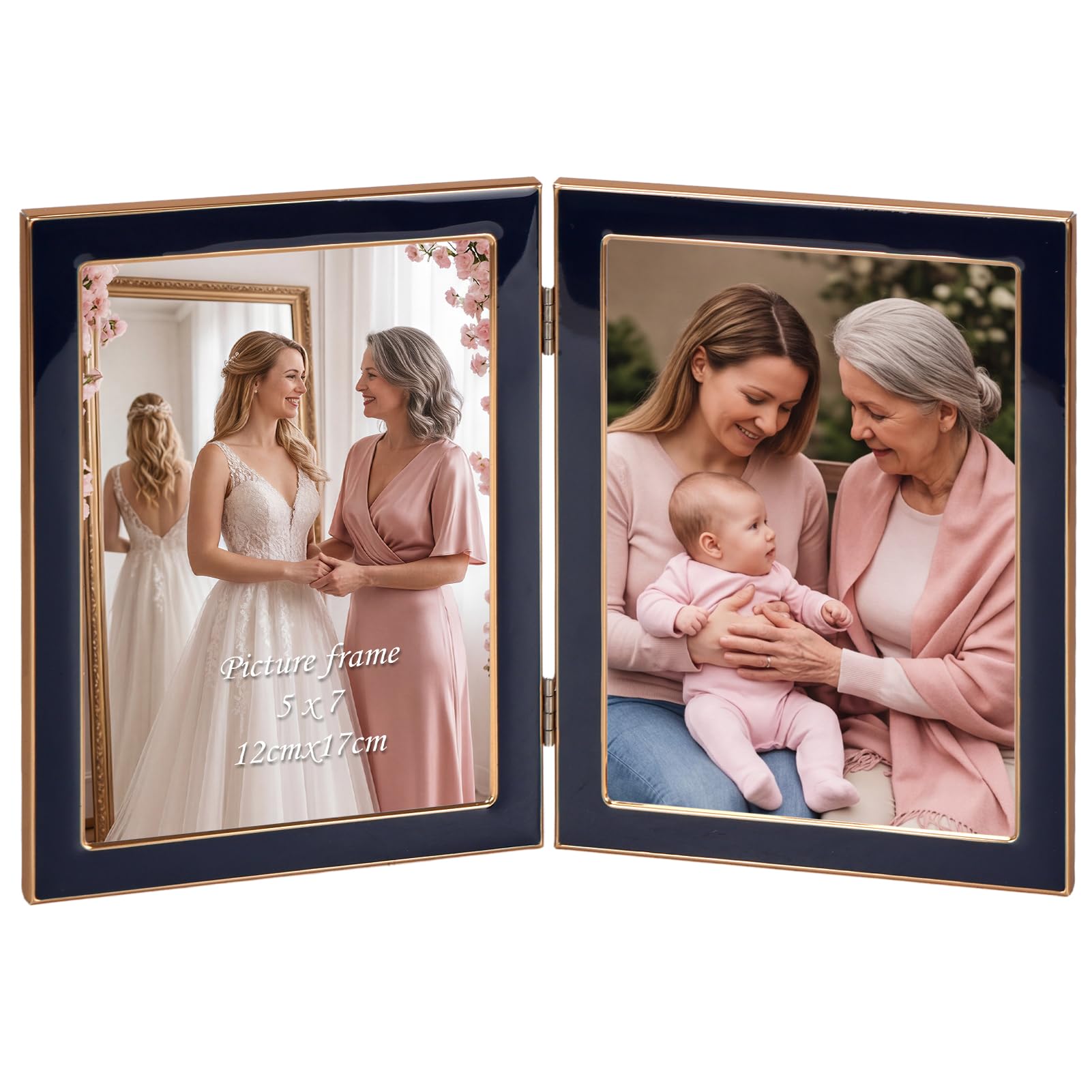 Cadre photo double bleu marine en émail le cadeau idéal pour la famille