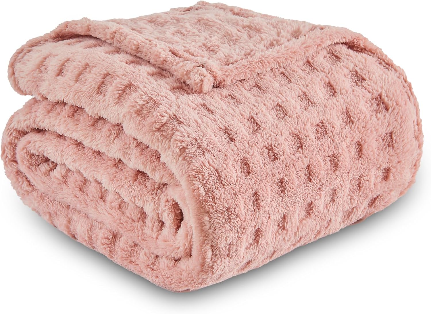 NEWCOSPLAY Super Soft Twin Blanket Pink Premium Silky Flannel Fleece 3D Waffle Checkered Lightweight Bed Blanket All Season Use (Pink, Twin(60"x80")) - Image 9