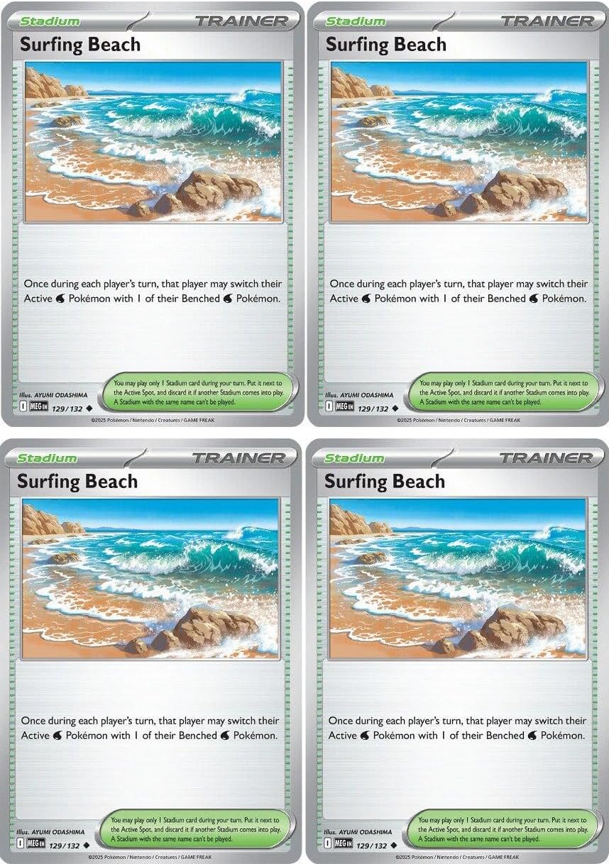 Surfing Beach - Pokemon Mega Evolution 129/132 - Card Lot x 4 Playset
