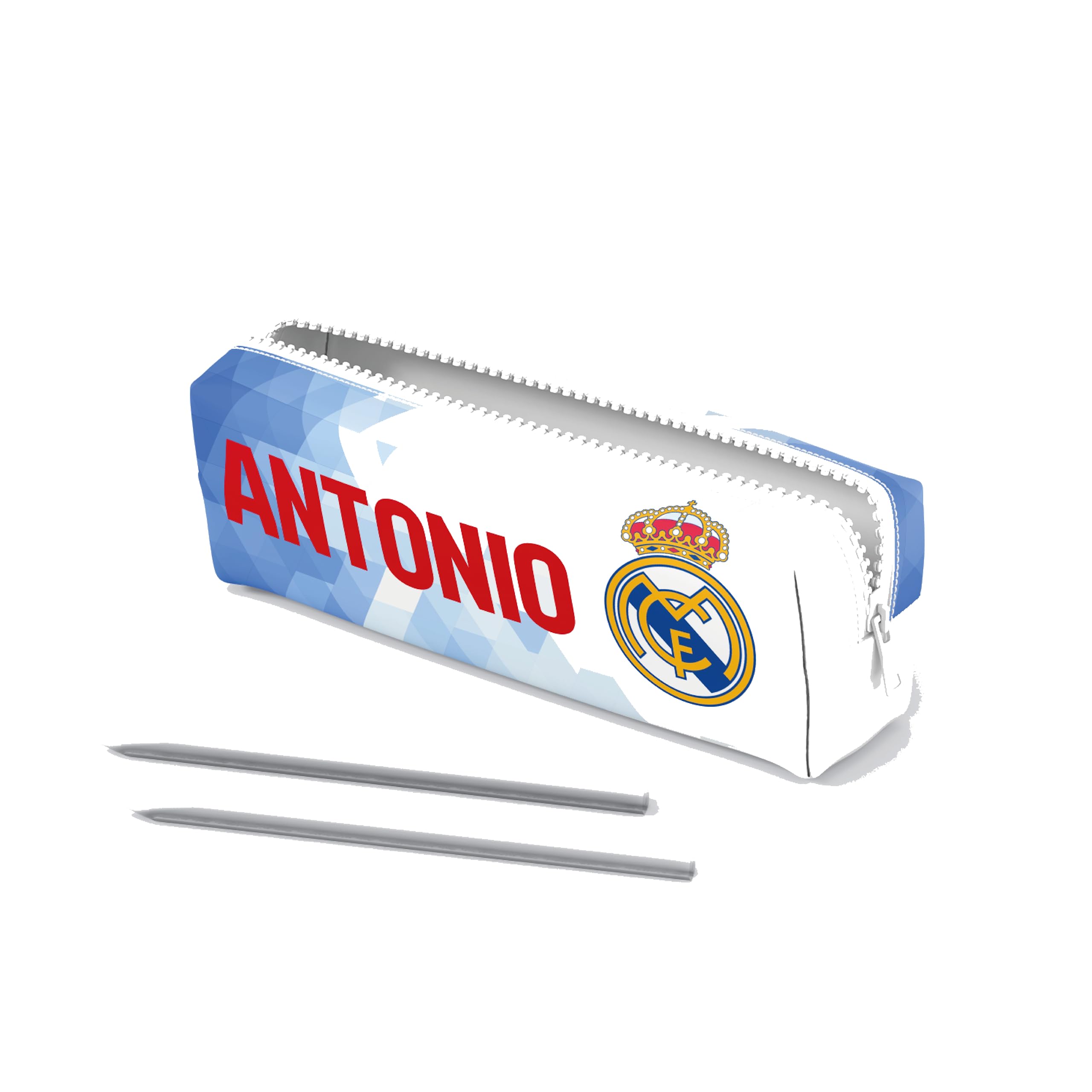 ZPUBLI+ Estuches Escolares de 22 cm Personalizados con Nombres, Fechas, Frases etc. Estuche Personalizado básico para el Colegio con Dibujos Originales. (Real Madrid)