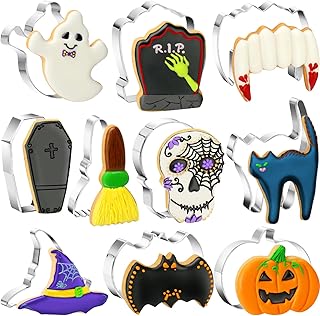 DOUDOULE 10PCS Halloween Cookie Cutters, Stainless Steel Cookie Cutters with Pumpkin, Ghost, Bat, Candy Corn, Skull, Black...