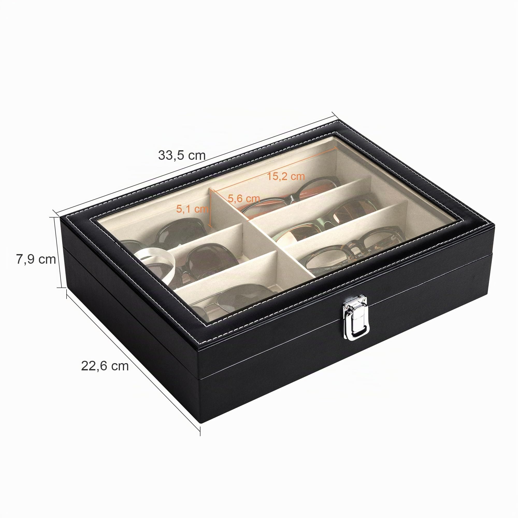 CO-Z Boîtier des Lunettes en PU Cuir, Organisateur de Lunettes de Soleil, Présentoir Lunettes de Rangement de 8/12 Compartiments