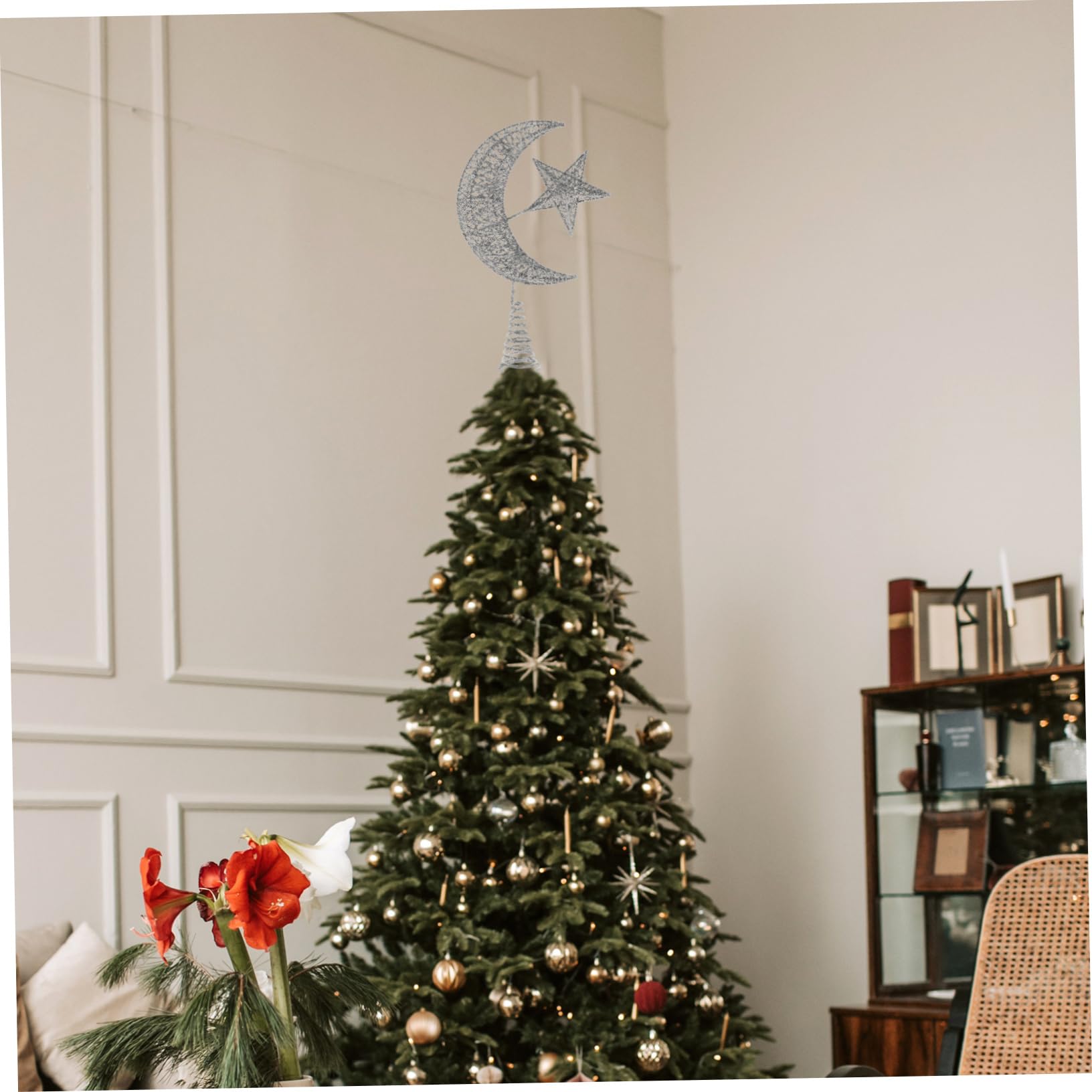 Cimier de Sapin de Noël ensablé en Forme d'étoile en métal à Suspendre, décoration à Suspendre, étoile de Bethléem, Lune et étoiles, projecteur de Sapin, Père Noël Hugger en Fer forgé Burleigh