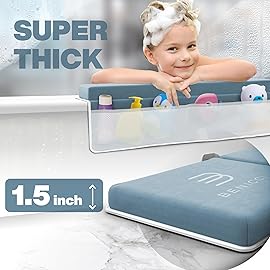 Comfortable Bath Kneeler and Elbow Kneeling Rest Pad for Baby Bathing Parents - Painless Foam Mat with Toy Organizer Pockets - Quick Drying, Foldable, Non-Slip for Baby and Toddler Bathing - Blue