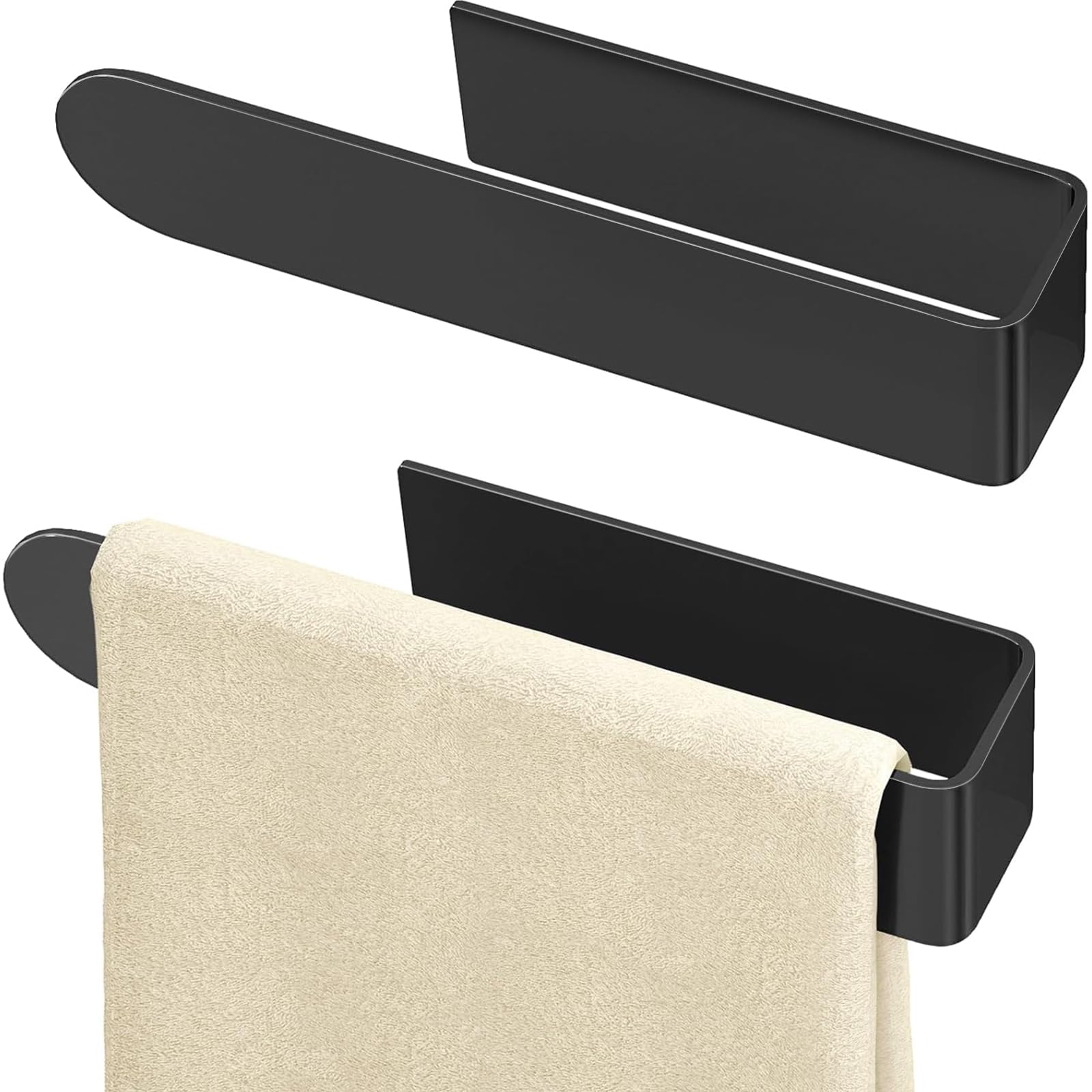 Photo 1 of Hand Towel Holder, Self Adhesive Towel Racks for Bathroom Wall Mounted, 8 Inch Square Hand Towel Bar Stick on Wall for Kitchen Cabinet RV, Black (2 Pack)
