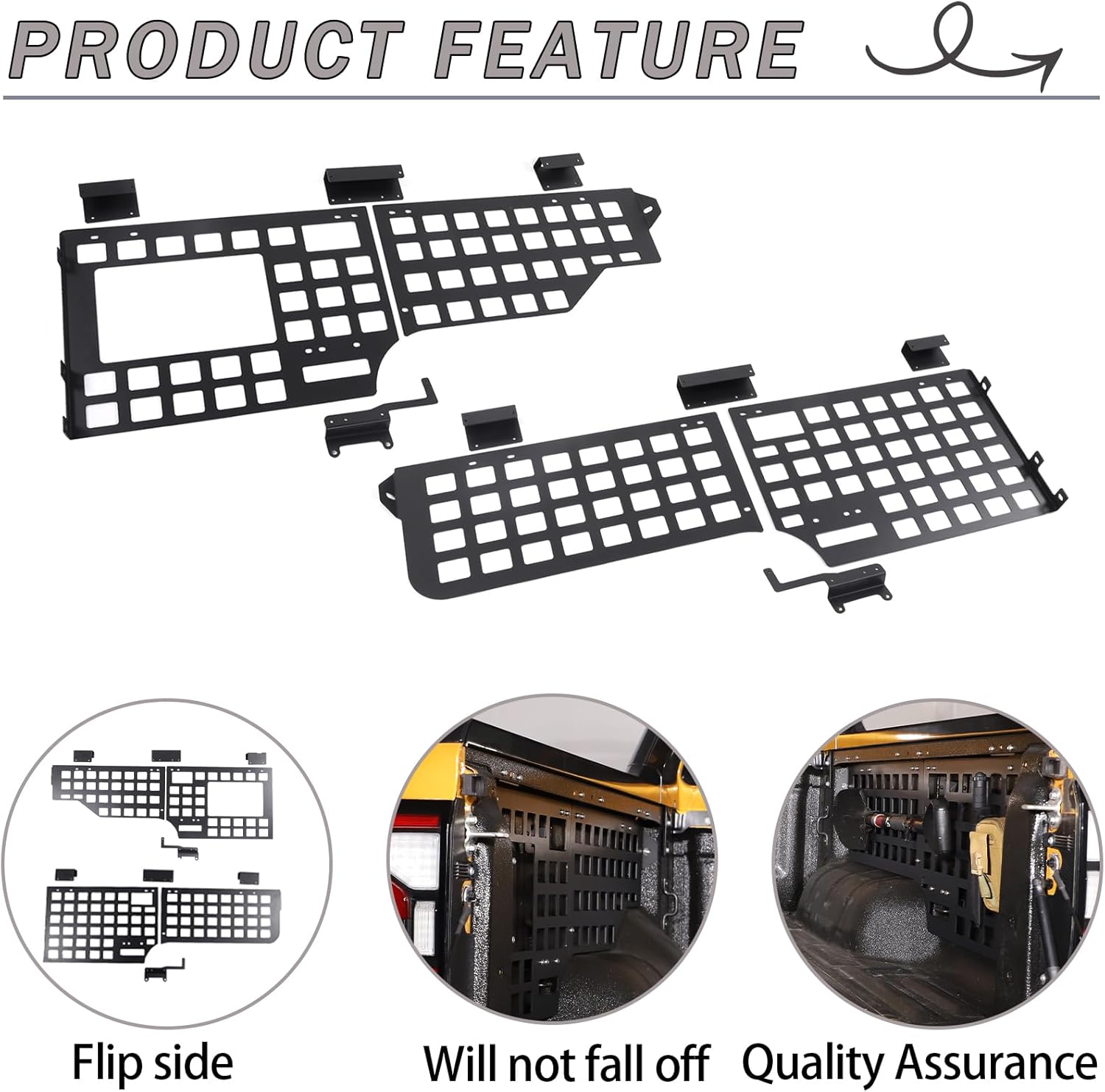 Lcojicep Side Molle Panel Compatible with Ford Ranger 2023 2024+，Short Bed Truck Bed Panel Rear Storage Organizer Cargo Shelf Rack Replacement Accessories