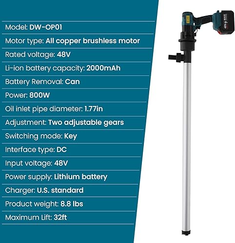 Miniatura 6 de Bomba de transferencia de agua inalámbrica, batería de 48 VF (voltaje de 21 V) bomba de palo, (batería y cargador incluidos) para jardines,