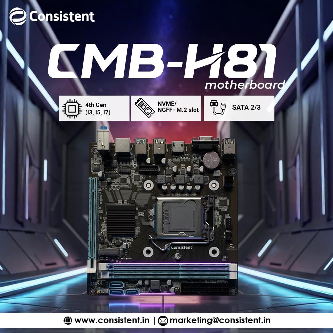 Consistent H81 Motherboard with NVMe M.2 Slot | Micro ATX Desktop Motherboard for Intel 4th & 5th Gen Core i3/i5/i7 | Dual Channel DDR3 RAM, USB 3.0, HDMI & VGA — Amazon image 2