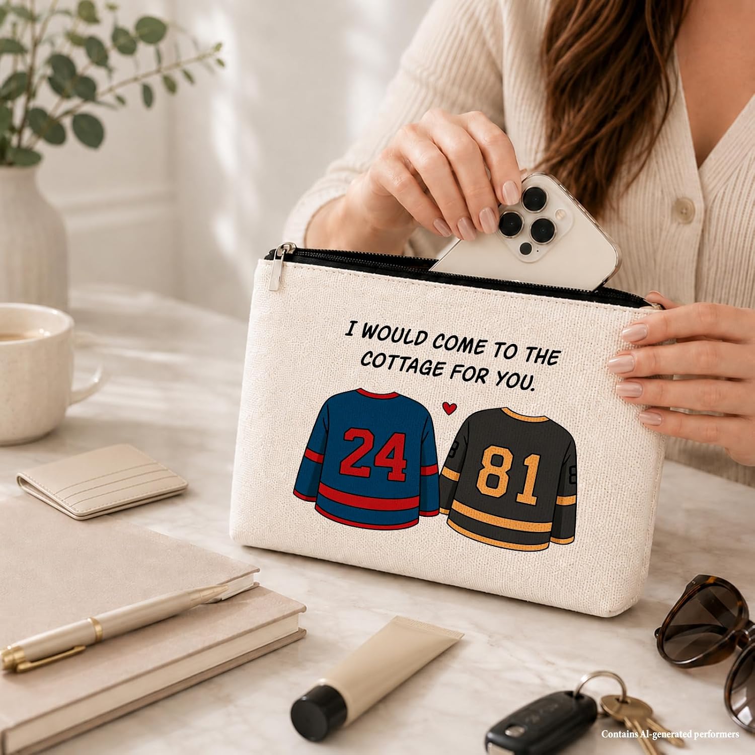 Ice Hockey Jersey Makeup Bag, Gifts for Hockey Lovers Fans Women image 4