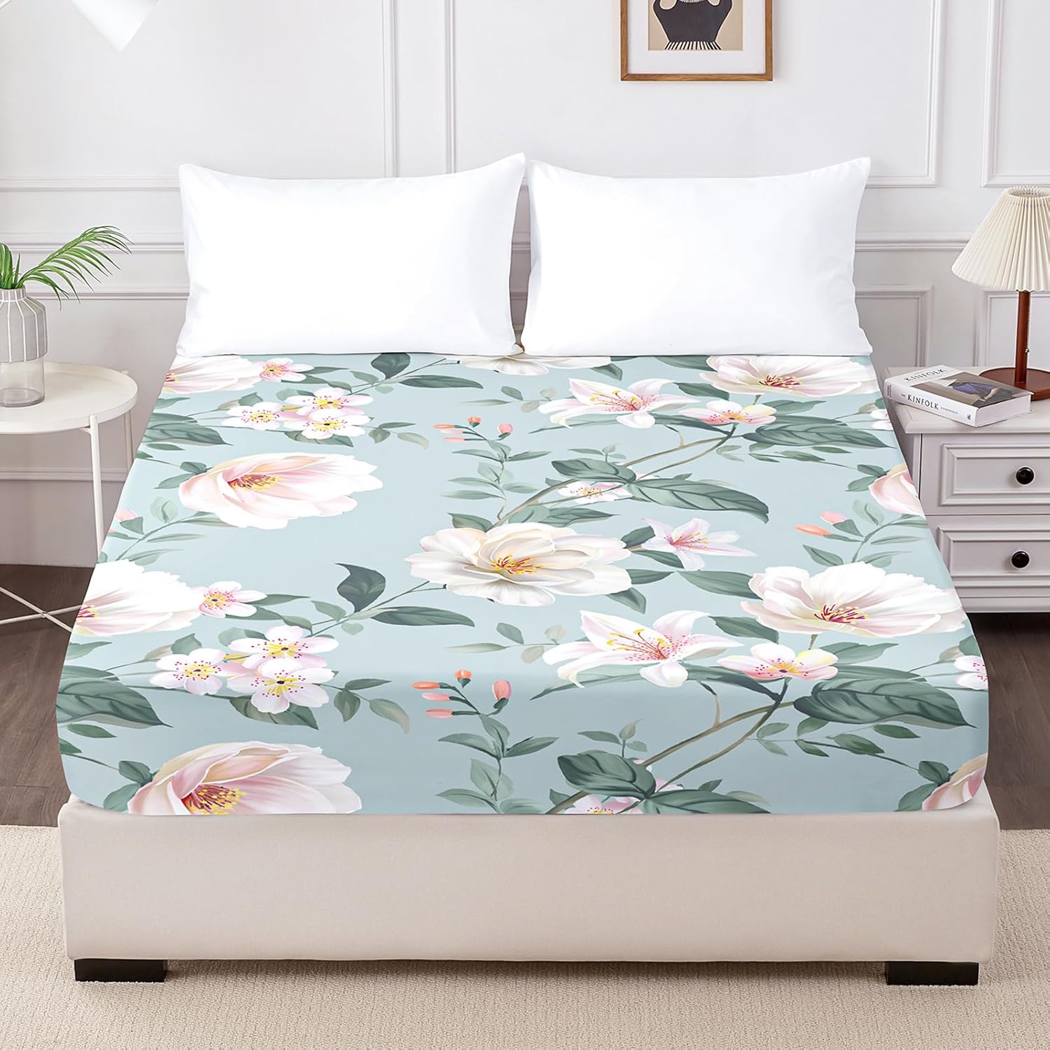 Amazon.com: HCORA Twin Fitted Sheet Only - Premium 1800 Microfibre Floral Fitted Sheet Deep