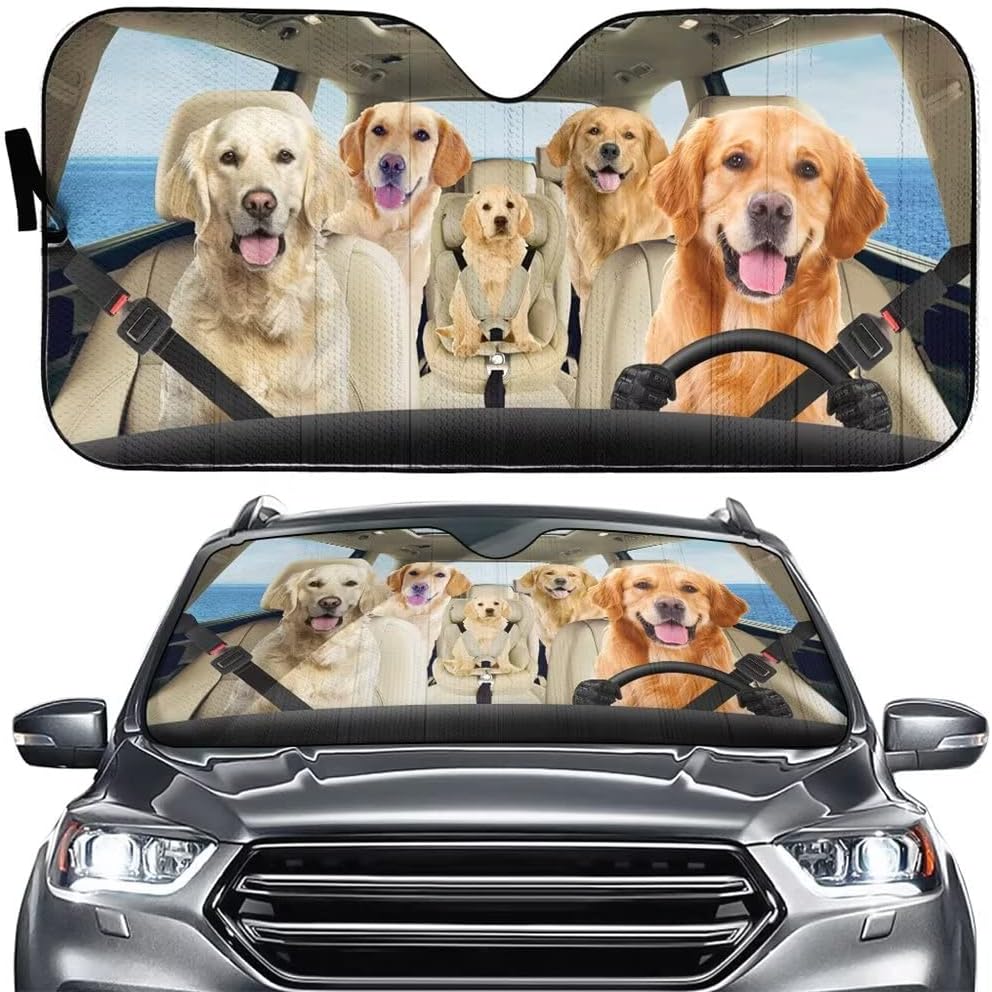 Golden Retriever Windshield Sun Shade,Dog Foldable Reflective Sun Visor,Labrador Dog Car Sunshades for Windshield,Auto Sunshiled Front Window Windshield for Car SUV Truck,UV Rays