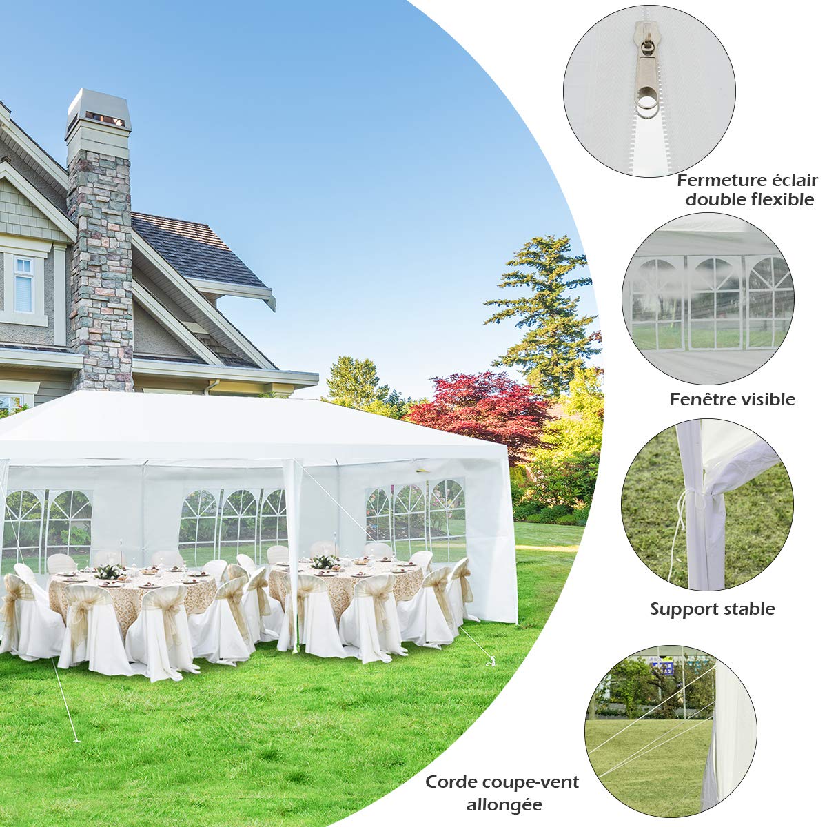 GOPLUS 3x9M/3x6M Tonnelle Tente de Jardin avec Fenêtres,Tente de Réception Protection Contre Soleil et Pluie,Chapiteau Gazebo pour Événement Bière Fête Camping (3X6M, 6 Bâches)