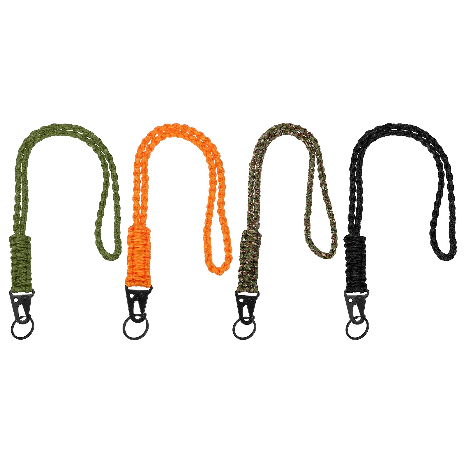 YELARXI Paracord Lanyard, Neck Lanyard for Keys Heavy Duty Necklace Keychains Braided Wrist Strap 4Pcs & Signal Orange Camo - Fit for (Outdoor Activity Survival/Keys Whistle/ID Badges)