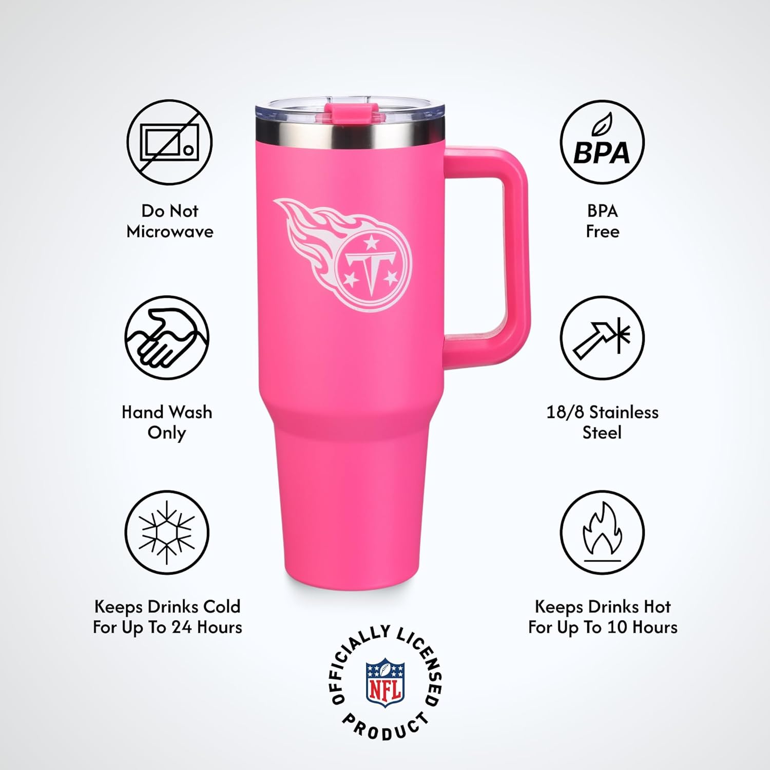 The Memory Company Officially Licensed NFL 40oz Game Day Tumbler - Double Wall Insulated Stainless Steel Travel CupPink, Football Fan Drinkware with Leak-Proof Lid, For Hot & Cold Beverages - Image 5