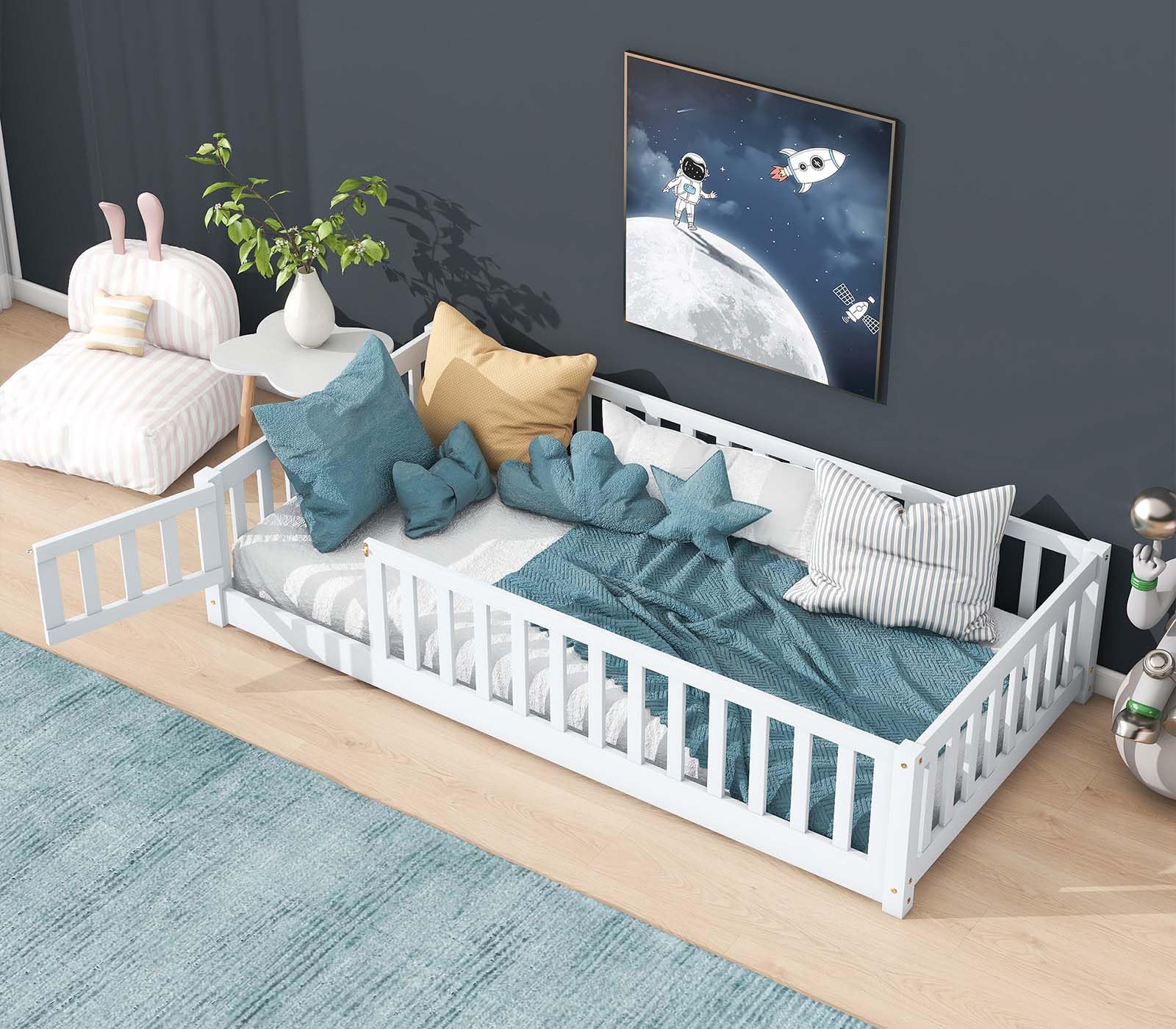 Amazon.com: Tatub Twin Floor Bed with Rails, Solid Wood Montessori Bed ...