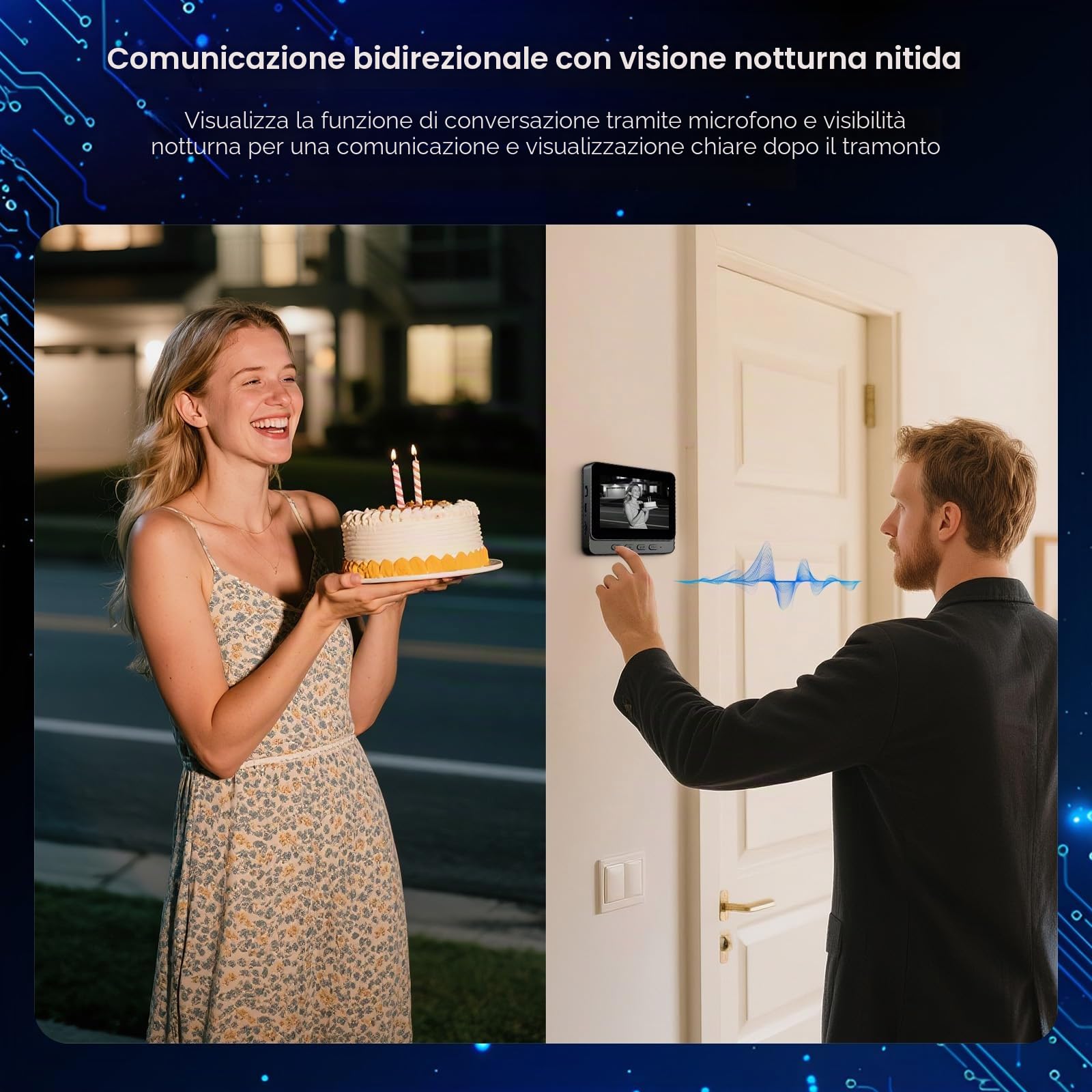 Videocitofono senza fili con videocamera e display IPS da 4,3 pollici, visione HD 1080P, angolo ampio a 170 gradi, visione notturna, audio bidirezionale e resistenza agli agenti atmosferici IP65