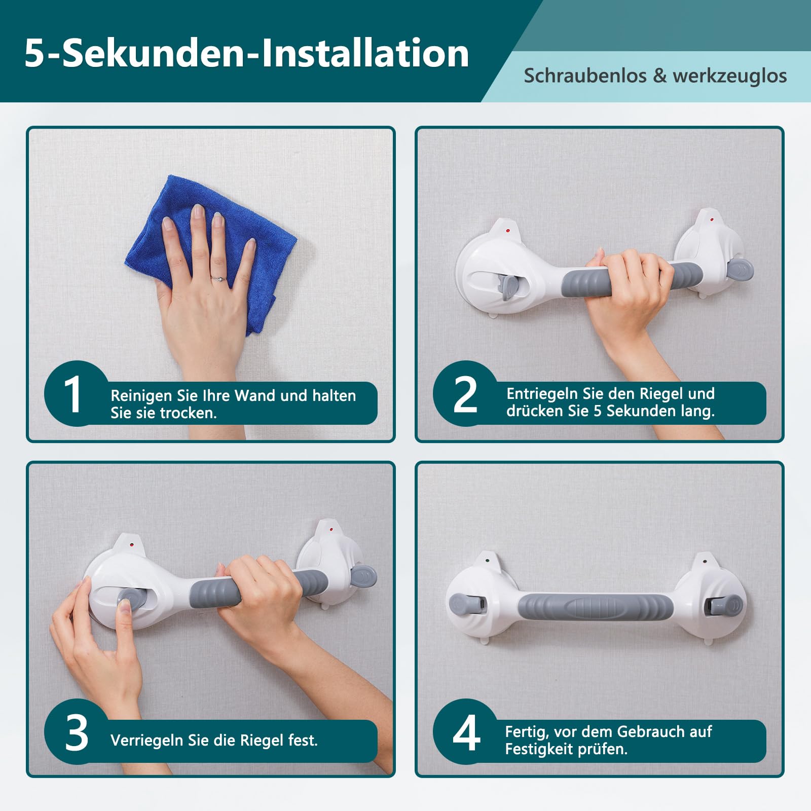 2 x Haltegriff Dusche Ohne Bohren 38CM, Duschgriff mit Saugnapf, 2023 Eine neu gestaltete