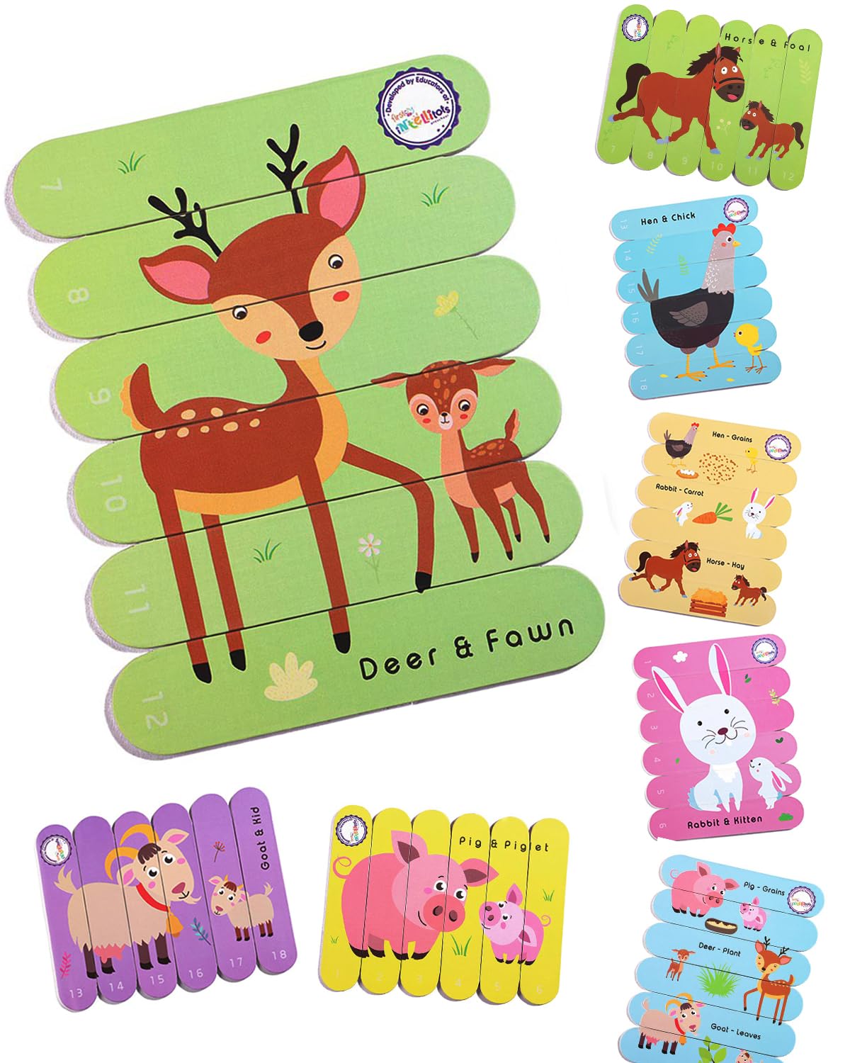 Intelliskills 24 Pieces Stick Puzzle Animals & Babies |Fun Way to Learn Number & Animal & Their Babies Names| Multicolour, 3+ Years (B0BZHXN83G) Amazon Price History, Amazon Price Tracker