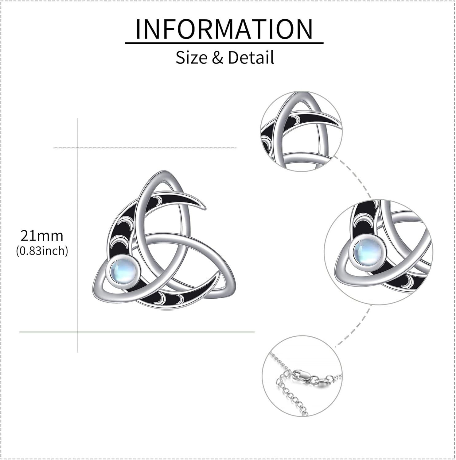 Celtic knot Moon/Om Black Onyx Necklace 925 Sterling Silver Celtic knot Triquetra Pendant Jewelry Gifts for Women - Image 4