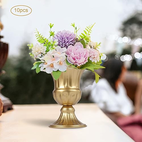 Miniatura 9 de 10 jarrones de trompeta de metal dorado, elegantes centros de mesa de boda, arreglos florales artificiales altos para decoración de bodas, ceremonia