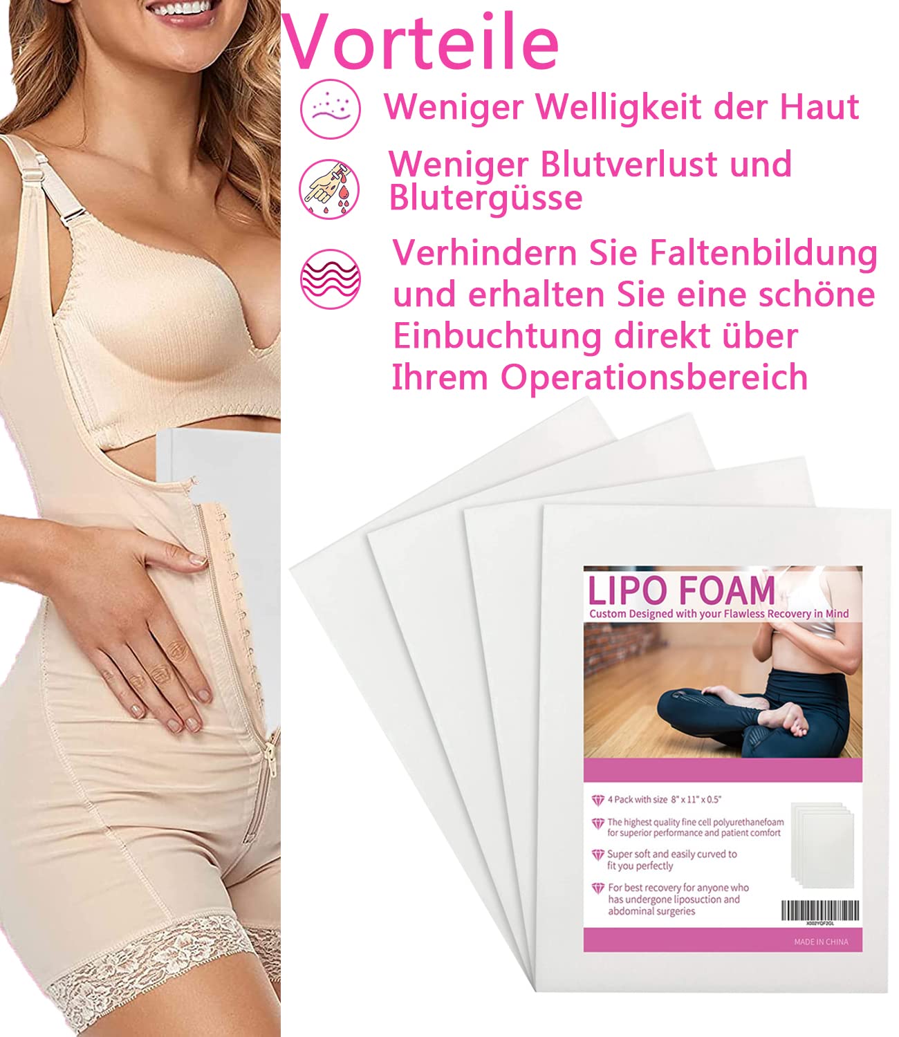 4 Päckchen Lipo-Schaumstoff-Pads Ab Board nach Operationen 20 x 28 x 1,3 cm Fettabsaugung Chirurgie Foam Sheet Hilfe bei postoperativer Fettabsaugung, Bauchdeckenstraffung
