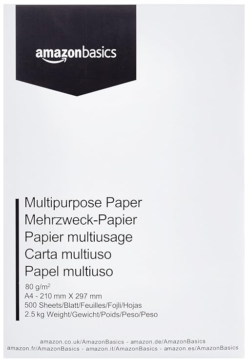 AmazonBasics Multipurpose Copy Paper A4 80gsm, 1 Ream, 500 Sheets