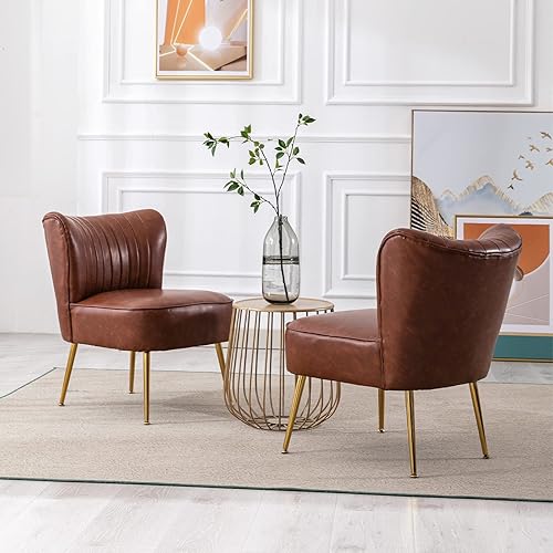 Miniatura 30 de Juego de 2 sillas decorativas de terciopelo, cómodas sillas de sala de estar, sin brazos, sofá individual lateral de mediados de siglo con patas