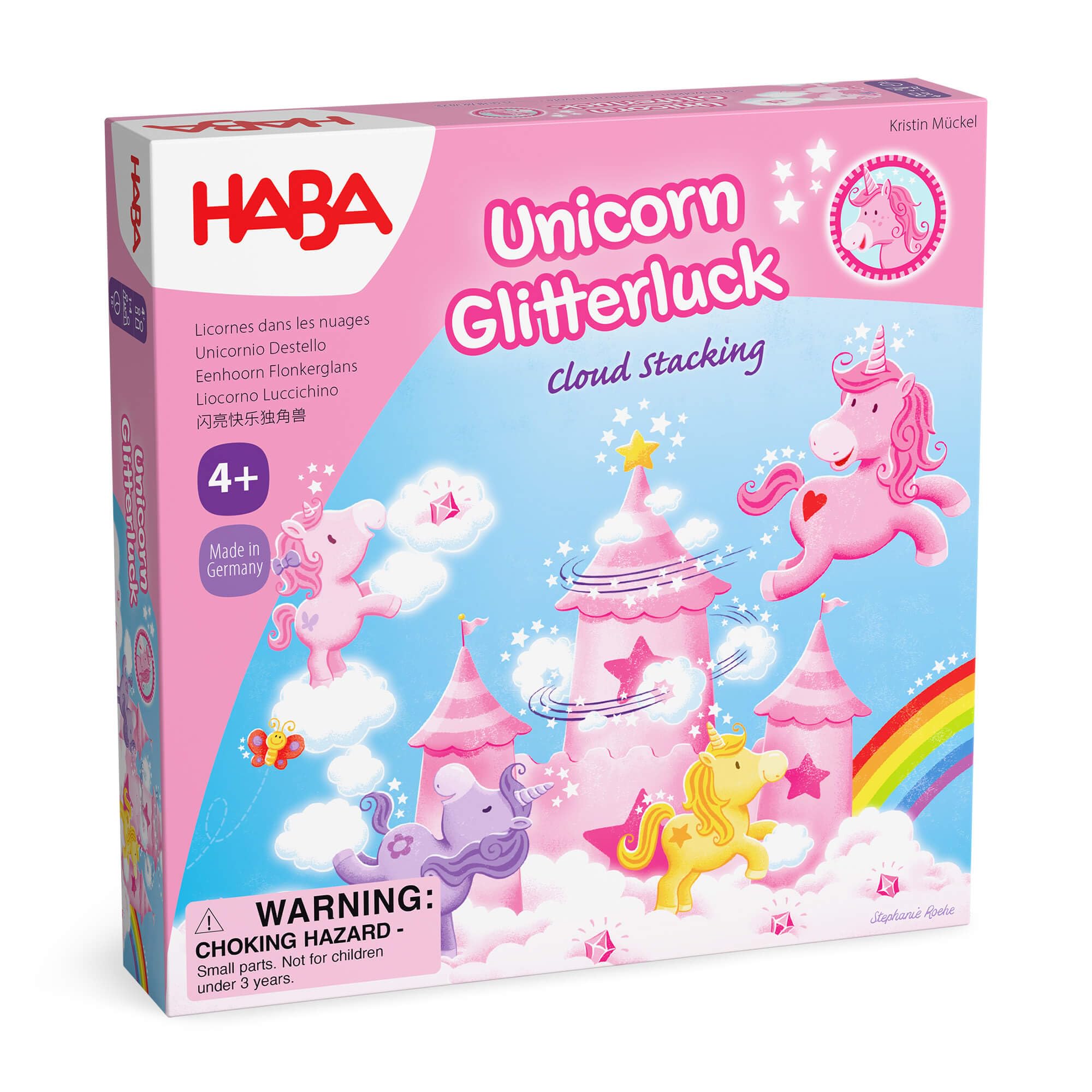 HABA Unicorn Glitterluck Cloud Stacking - Cooperative Kids Board Game - Unicorn Games and Unicorn Gifts- Ages 4+ Made in Germany