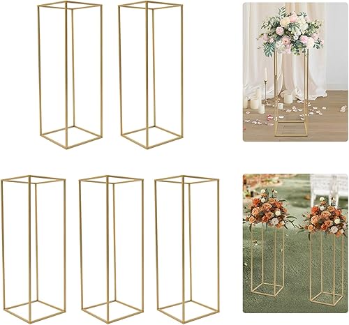 Miniatura 3 de 5 Pcs Metal Wedding Flower Stand, Geometric Centerpieces Vase for Tables, 31.5in Gold Flower Rack Column Floor Vase for Wedding Birthday Party