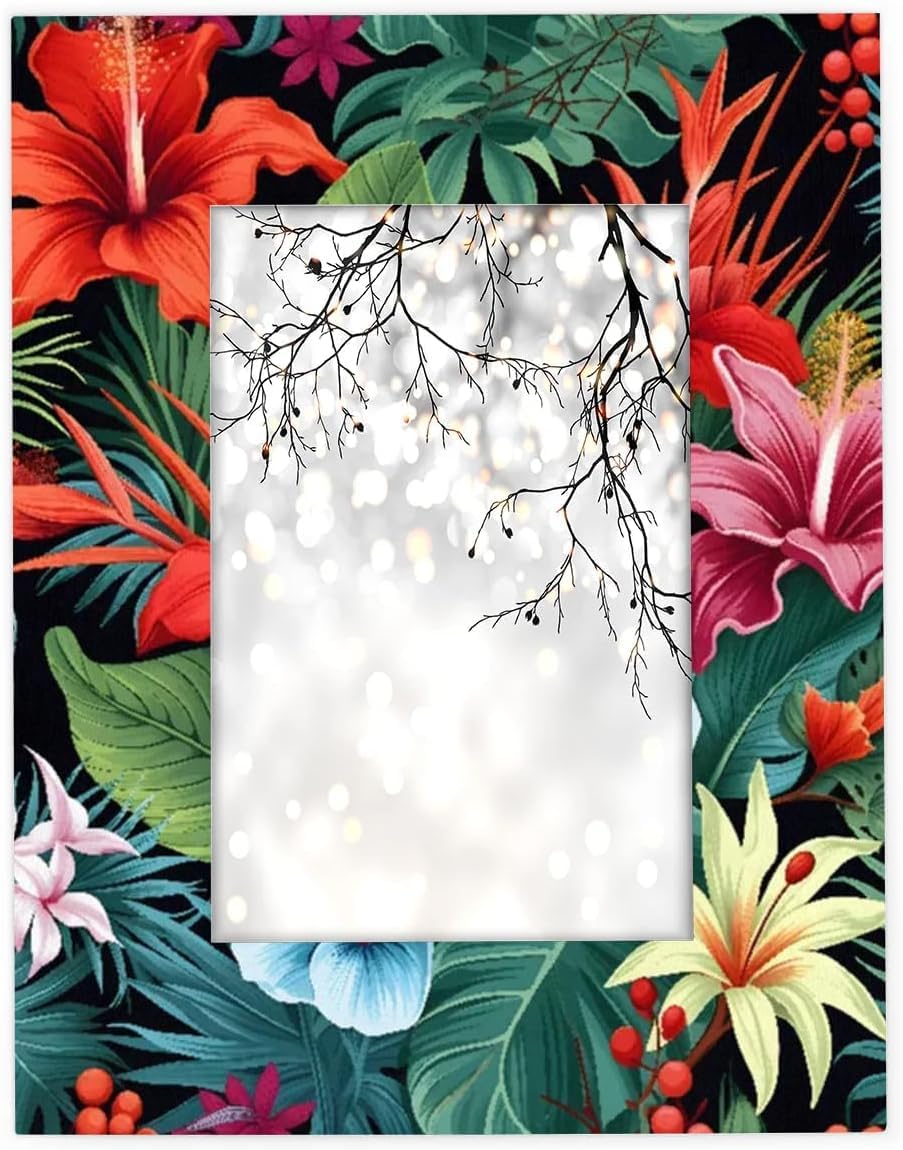 Tropical Hibiscus Floral Hawaii Palm 5x7 Picture Frame, Photo Frame 5x7 for Wall Hanging and Tabletop Display, Photo Picture Frame for Vertical or Horizontal Display