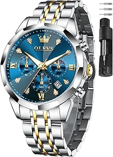 OLEVS Watches for Men Stainless Steel Dress Men Watch with Date Big Face Chronograph Waterproof Luxury Fashion Watch Blue/Black/Gold/Green/Silver Face Relojes para Hombres