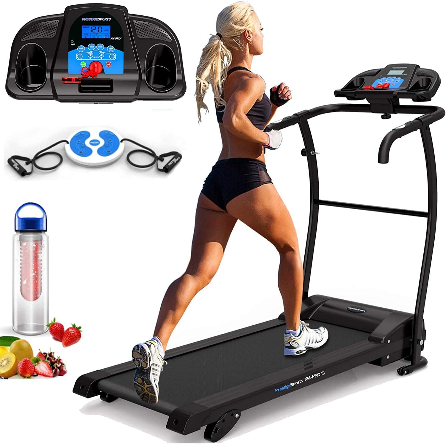 XM-PROIII Treadmill 2020 Model Motorised Running Machine, Folding, 12KPH Speed, 3 Level Manual Incline,Speakers, 12 Auto + 1 Manual Program, Pulse Sensors