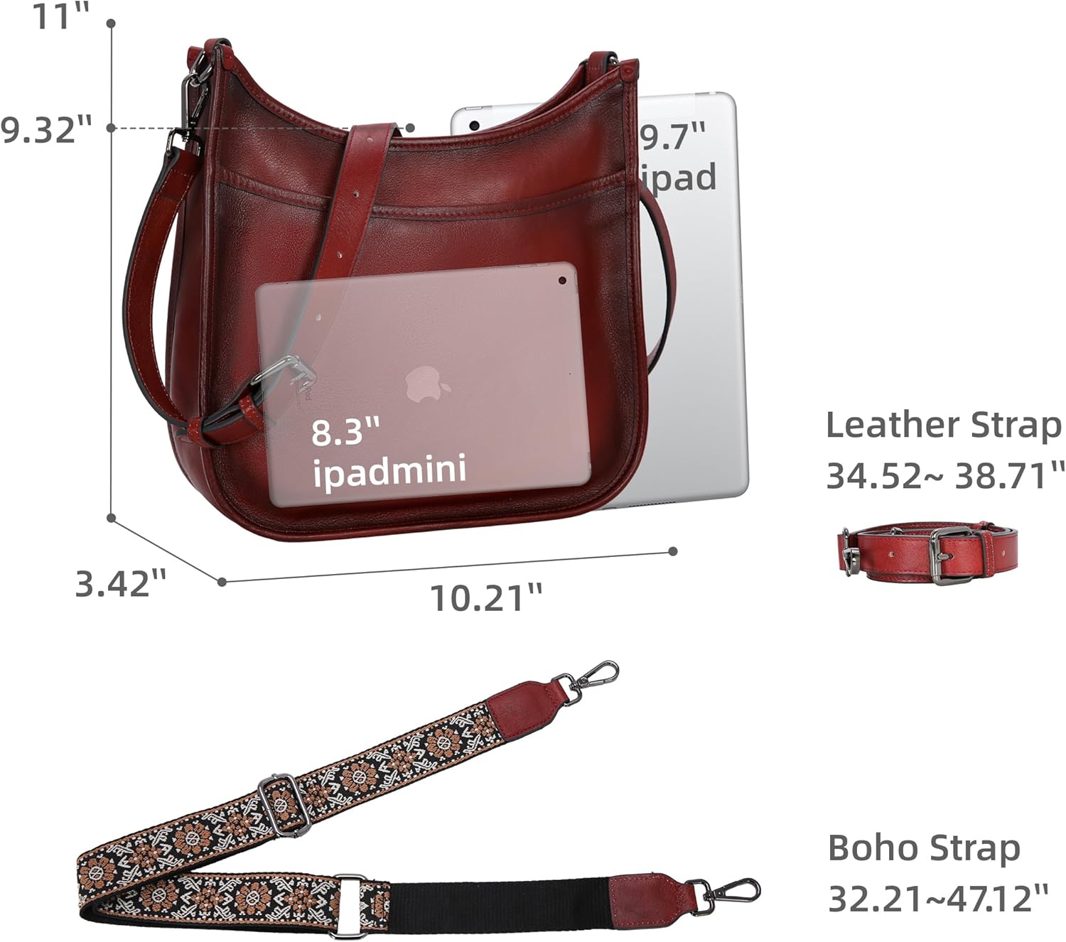 Iswee Crossbody Bags for Women Genuine Leather Purses Vintage Shoulder Handbags Travel Cross Body Bag with Boho Strap - Image 4