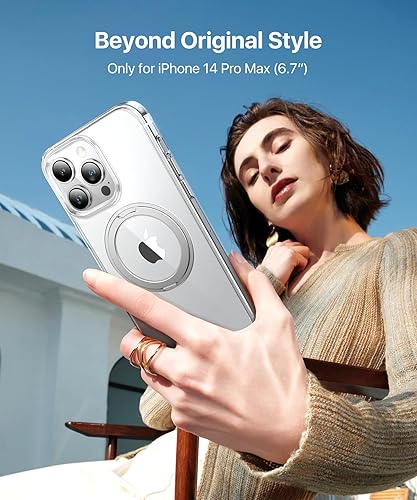 Miniatura 2 de andobil Funda transparente mejorada para iPhone 14 Pro Max con soporte de anillo giratorio de 360 compatible con MagSafe protección de grado militar