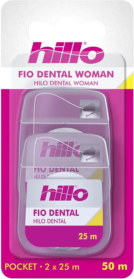 Hillo Fio Dental Woman de Bolso, 2 Unidades de 25 Metros, Portátil e Prático para o Dia a Dia, Nosso Fio Tradicional Voltado para Elas
