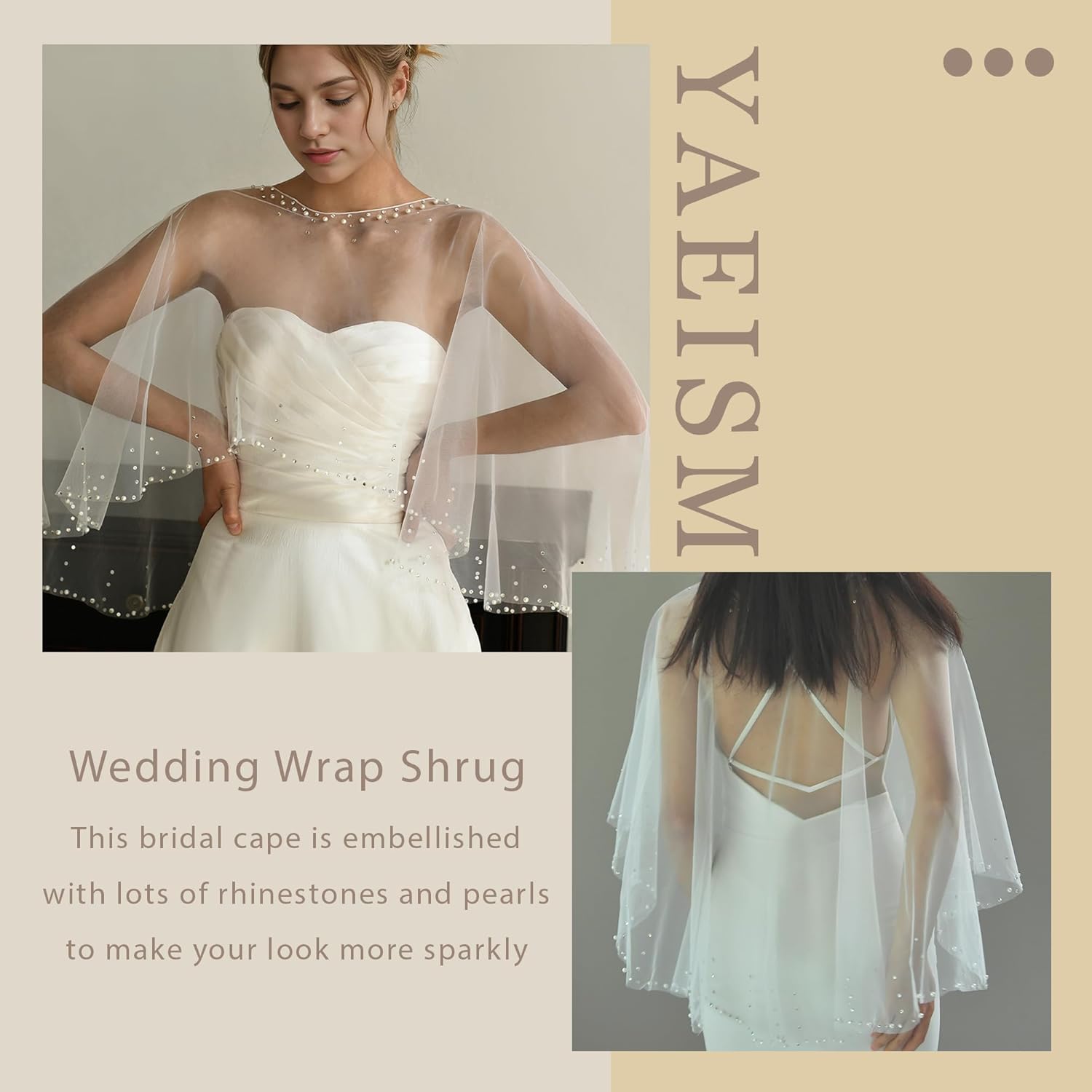 Pearl Shawl Wrap Shrug Bridal Cape Sheer Tulle White Black Elegant Wedding Cape Dress Cover Up for Women Girls - Image 6