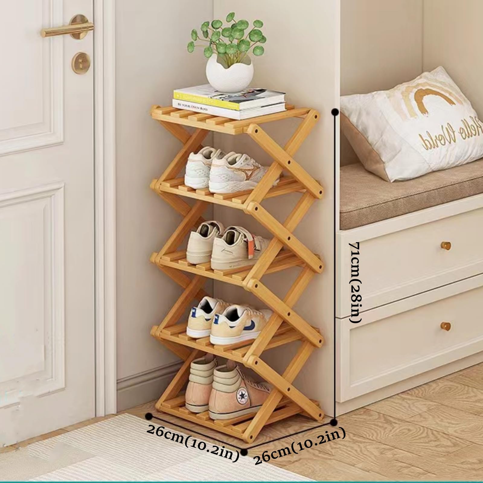 XZXWZX Scarpiera, Scaffale Pieghevole in Bambù per Scarpe, Scaffale per Ingresso, Armadio, Camera da Letto, Corridoio, Naturale, Funzionale, Multifunzionale (colore legno), 5 Strati.