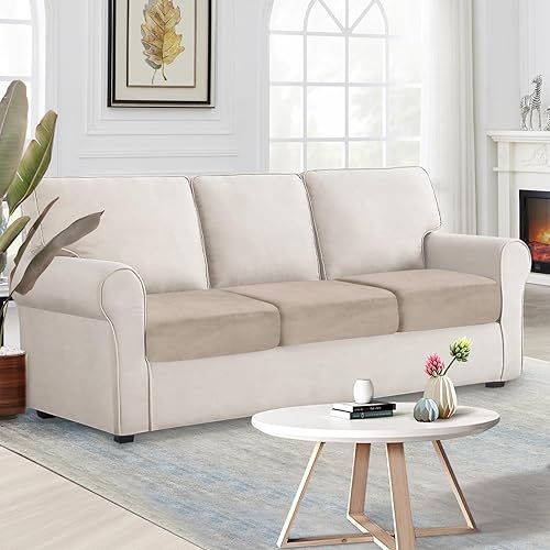 Miniatura 4 de NAISI Fundas de cojín para sofá, 3 piezas, fundas de terciopelo elásticas para asiento o respaldo, fundas individuales suaves para sofá modular (3