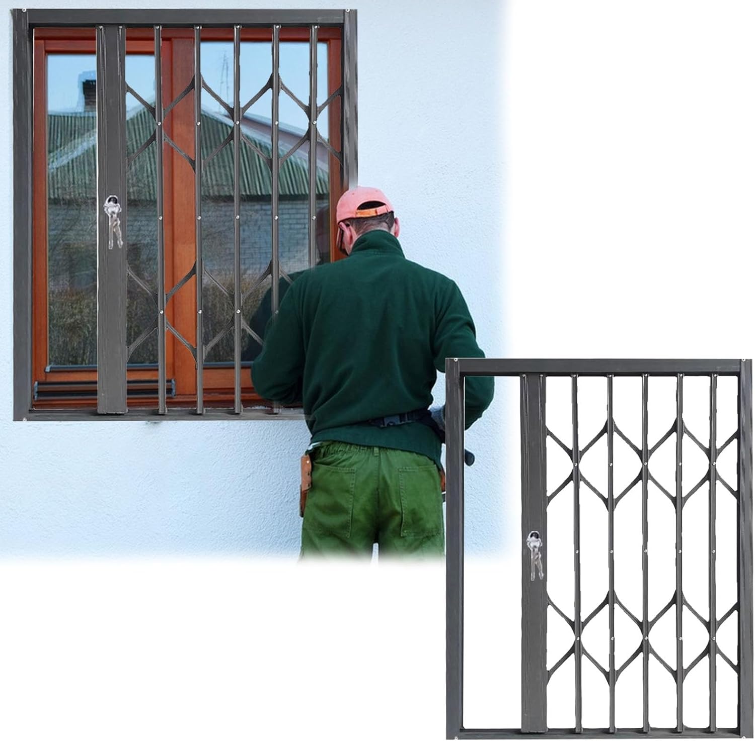 Adjustable Window Security Bars 20-32 Inch, Folding Sliding Safety Lock for Windows, Black Window Guard for Loft, Shed & Home Security (36x60 Inch)