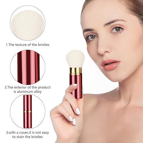 Miniatura 3 de Falliny Brocha de maquillaje retráctil Kabuki, cepillo de rubor facial de viaje, cepillo portátil para base de polvo protector solar con cubierta