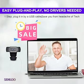 HD Webcam for PC - 1080P Web cam, Web Camera for Desktop Computer, 2 Mics Streaming, Computer Camera, Autofocus USB Webcam for Online Calling/Conferencing/Zoom/Skype/Facetime/YouTube/Laptop/PC